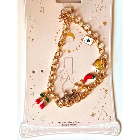 A Little Obsessed Phone Charm Bracelet Heart~tiger ~Cherry~pepper Lock n Key NEW - Picture 3 of 5